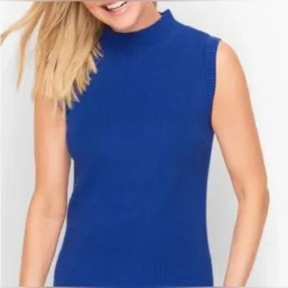 NWT Talbots Vest Sweater Women’s Large Shacker Stitch Funnel Neck Shell Blue - Picture 1 of 8